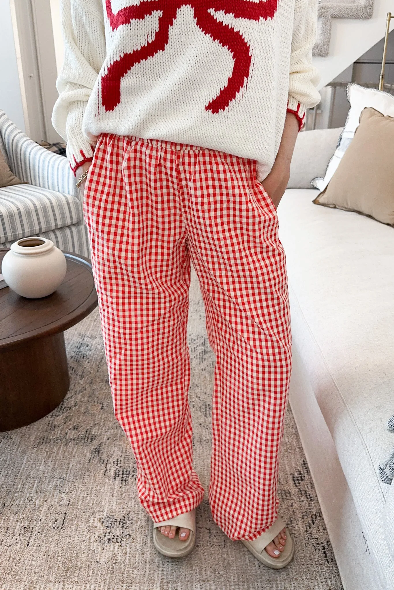 Hampton Relaxed Gingham Pants in Red