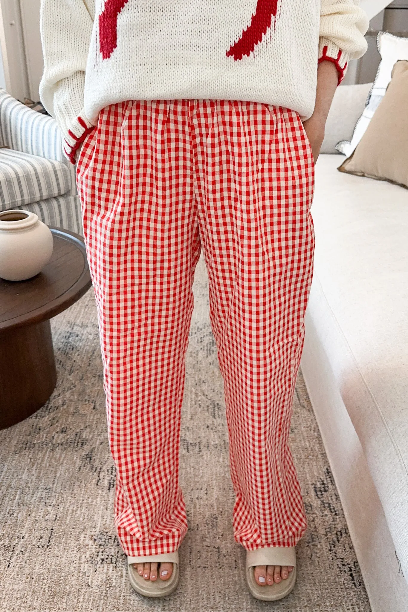 Hampton Relaxed Gingham Pants in Red