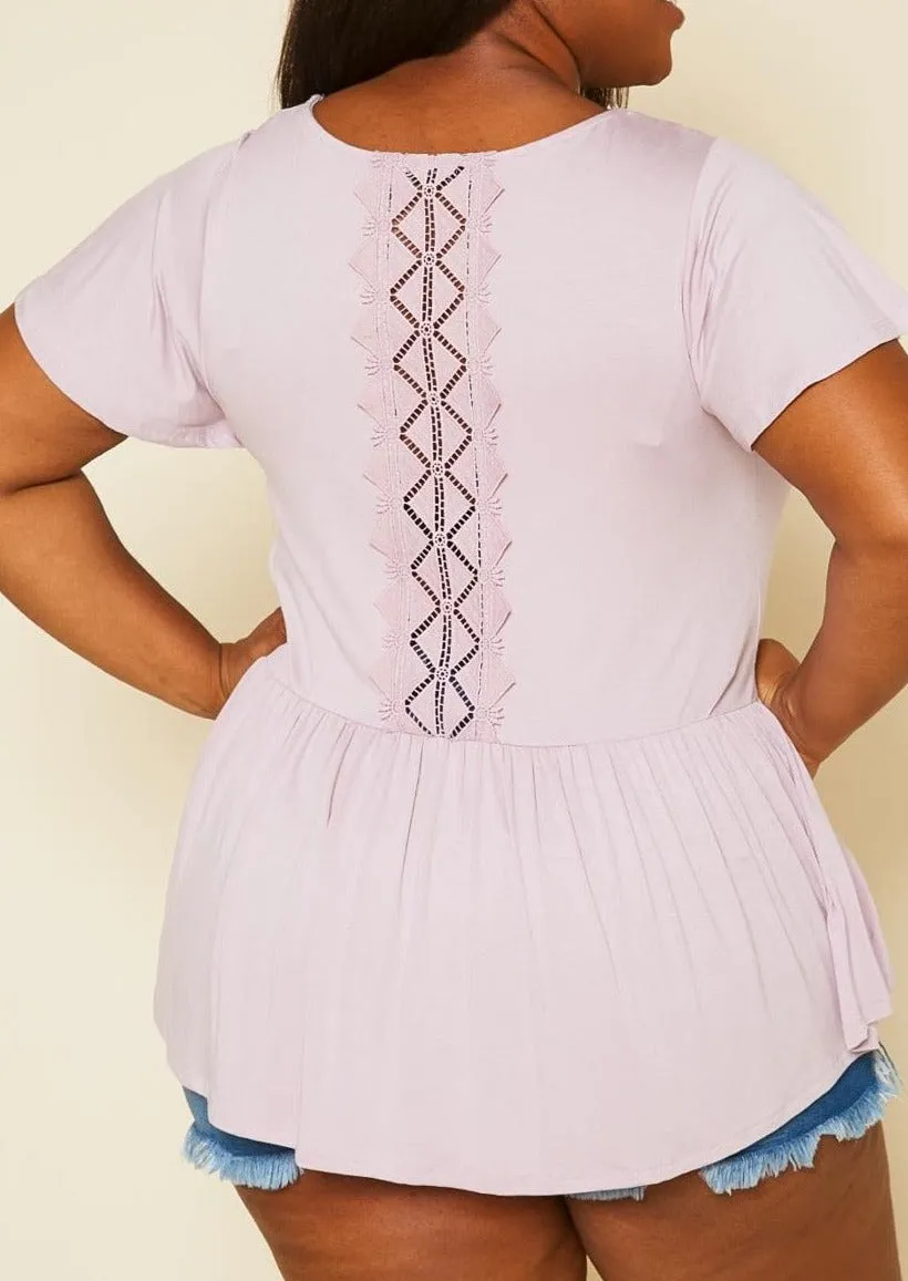 HI Curvy Plus Size Women Embroidered Peplum Short sleeve T-Shirts