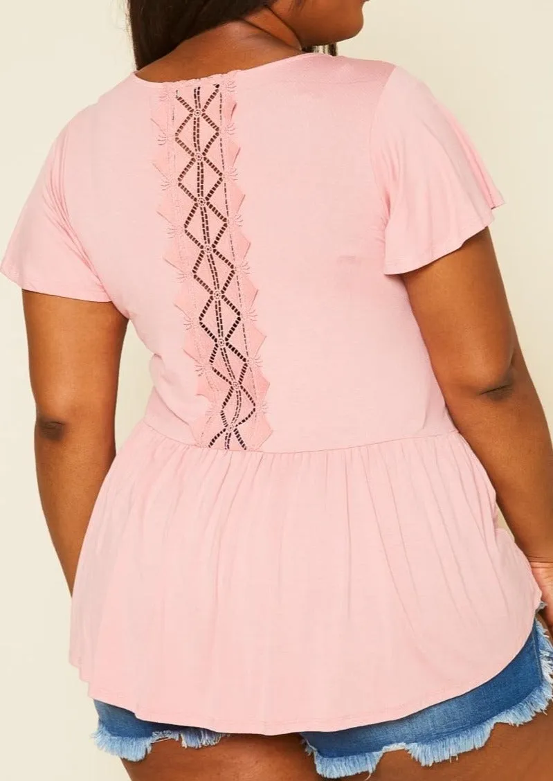 HI Curvy Plus Size Women Embroidered Peplum Short sleeve T-Shirts