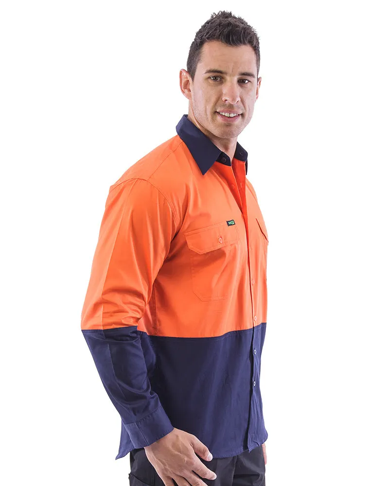 Hi Vis Lightweight Cotton Shirt LS (3 Pack) - Orange/Navy