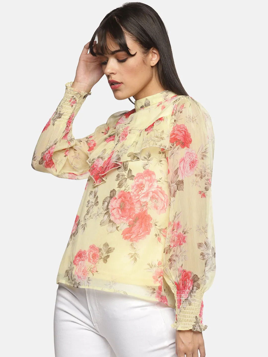 IS.U Front ruffle all over floral printed top