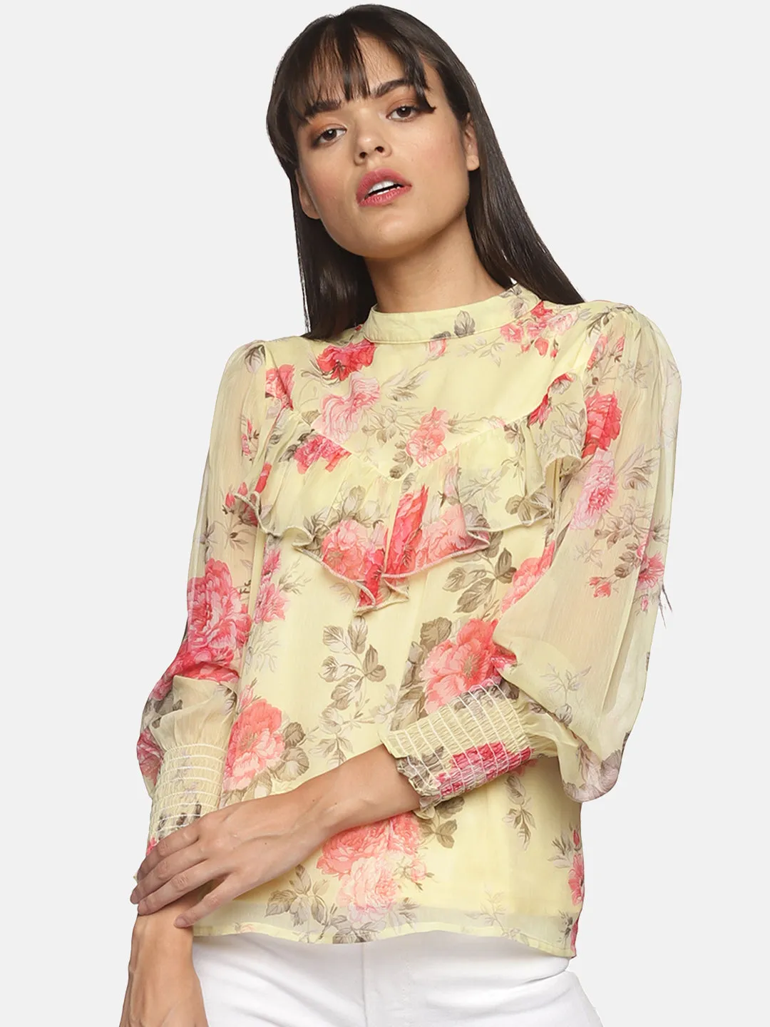 IS.U Front ruffle all over floral printed top