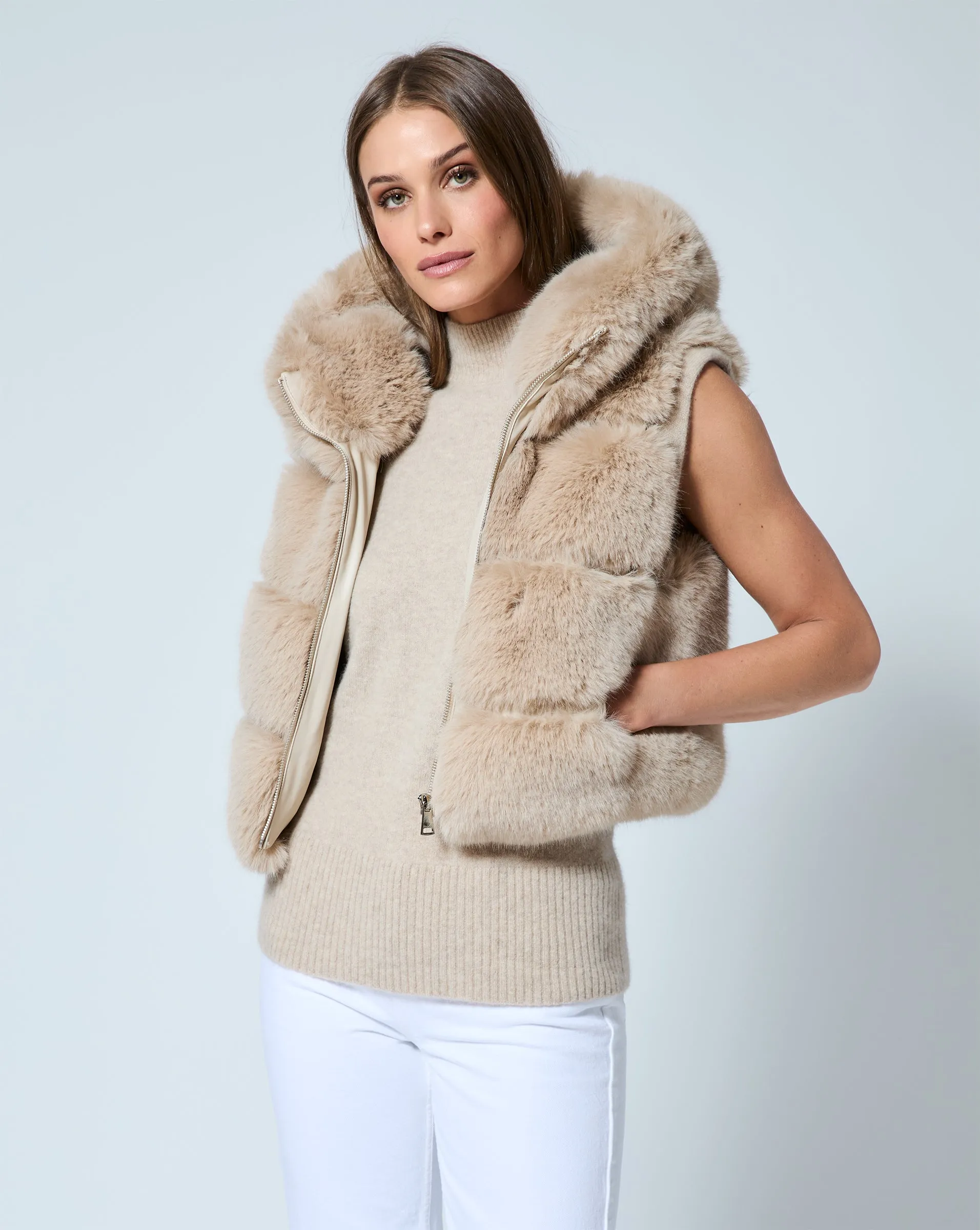 Landau Fox Faux Fur Hooded Vest