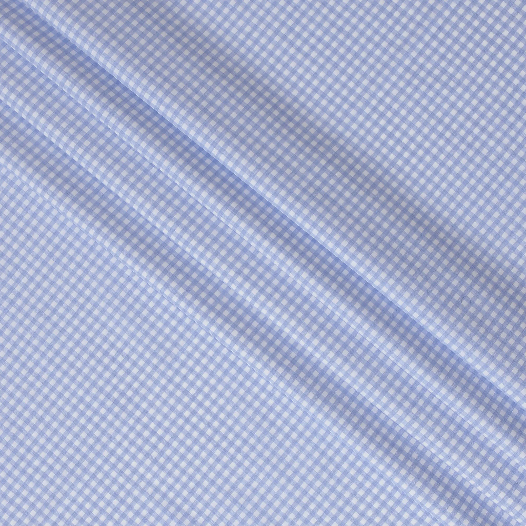 Light Blue and White Gingham Check 100% Cotton Shirting Fabric, 150 cm Width, Made in Italy-D20472