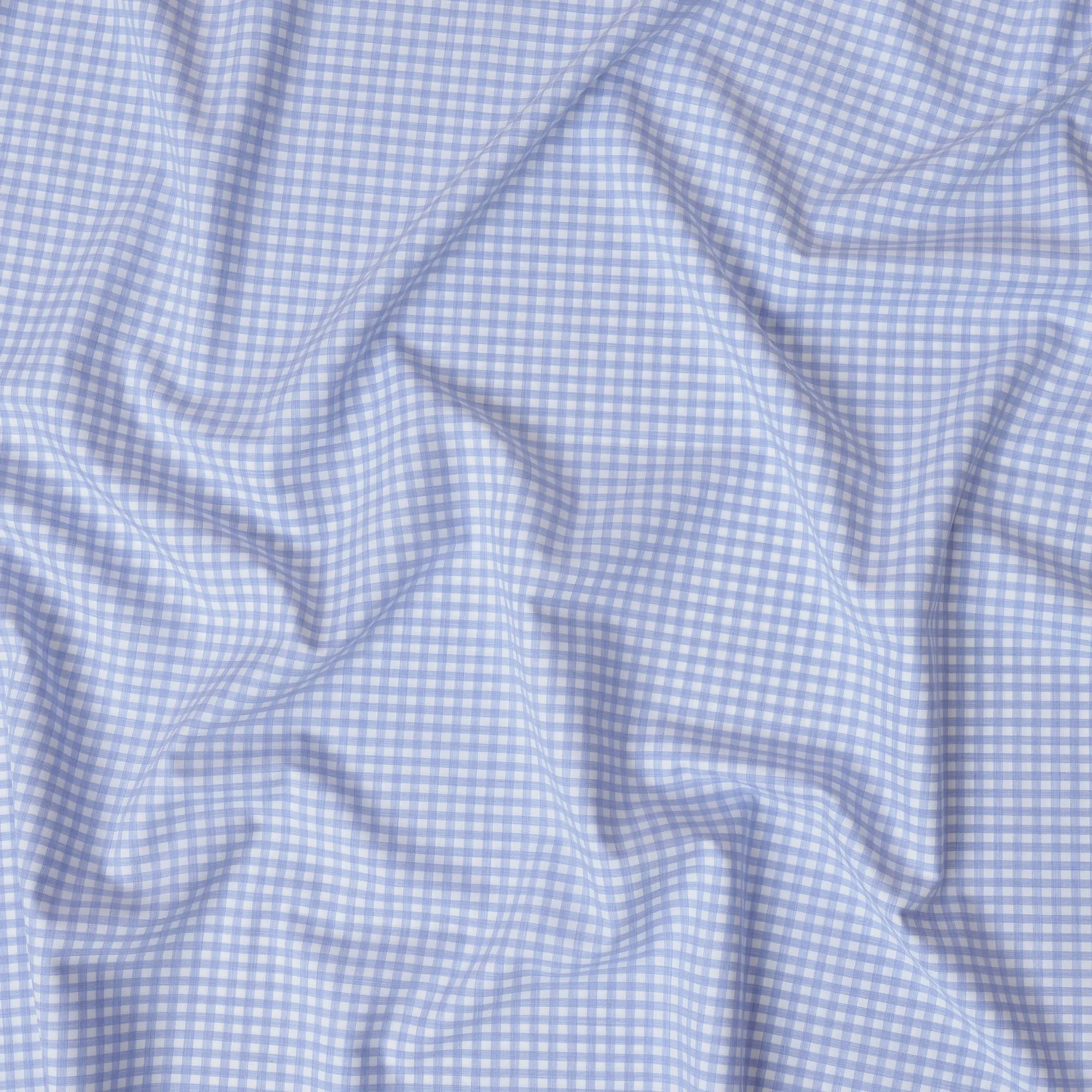 Light Blue and White Gingham Check 100% Cotton Shirting Fabric, 150 cm Width, Made in Italy-D20472