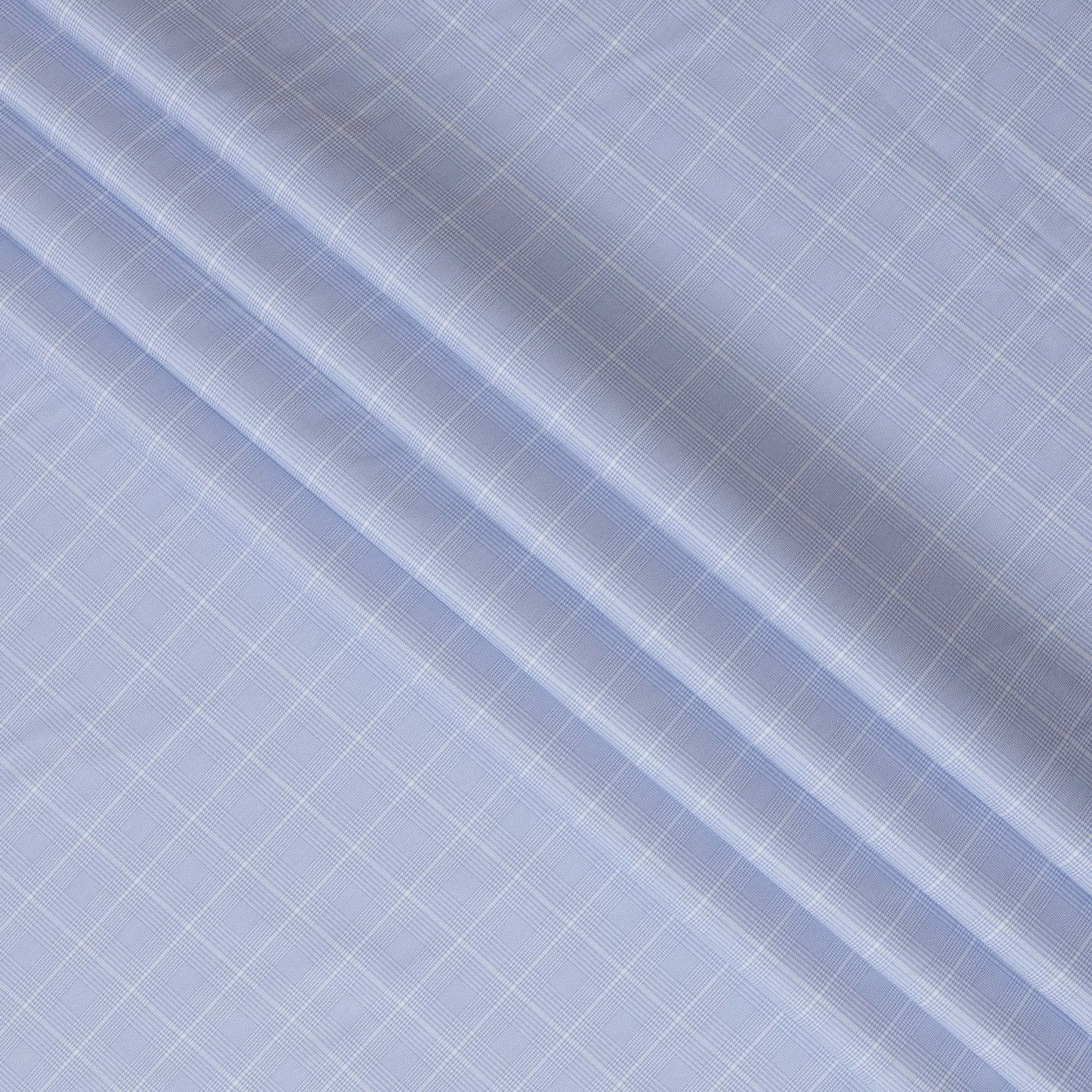 Light Blue and White Plaid 100% Cotton Shirting Fabric, 150 cm Width, Made in Italy-D20485