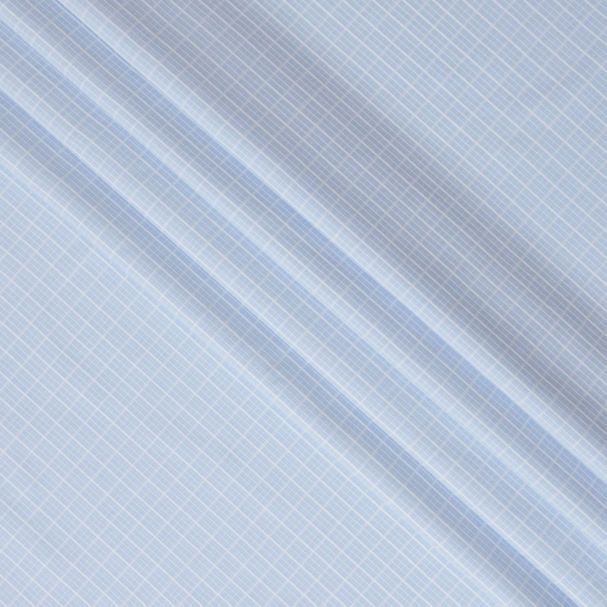 Light Blue and White Windowpane Check 100% Cotton Shirting Fabric, 150 cm Width, Made in Italy-D20479