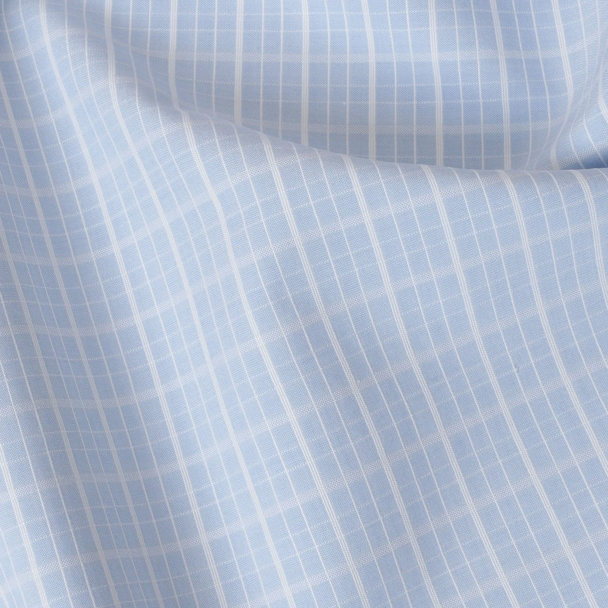 Light Blue and White Windowpane Check 100% Cotton Shirting Fabric, 150 cm Width, Made in Italy-D20479