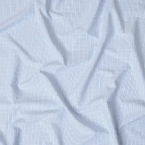 Light Blue and White Windowpane Check 100% Cotton Shirting Fabric, 150 cm Width, Made in Italy-D20479