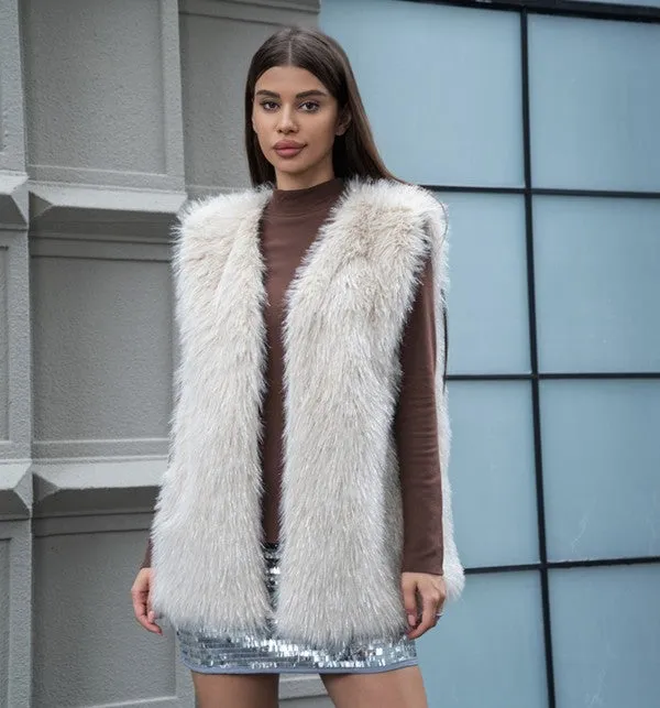 Long Faux Fur Cardigan