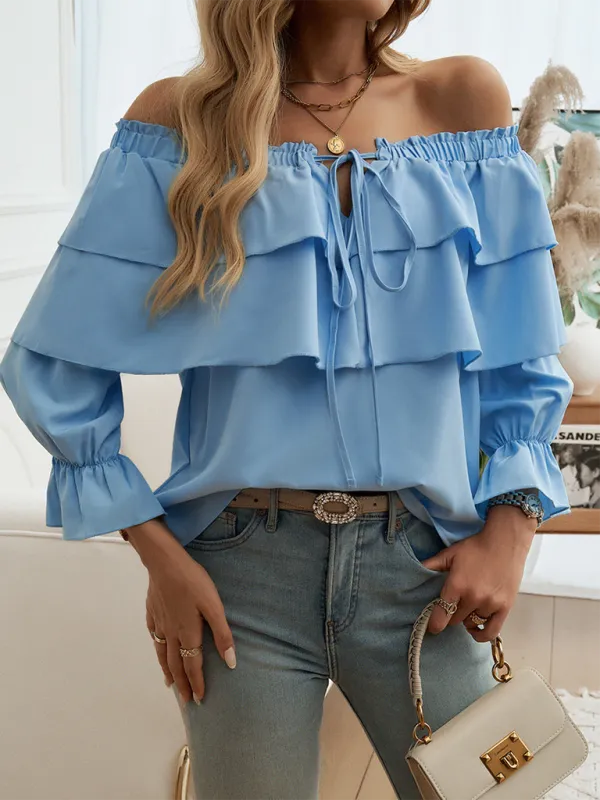 Loose-fitting pleated off-shoulder balloon Sleeve Top