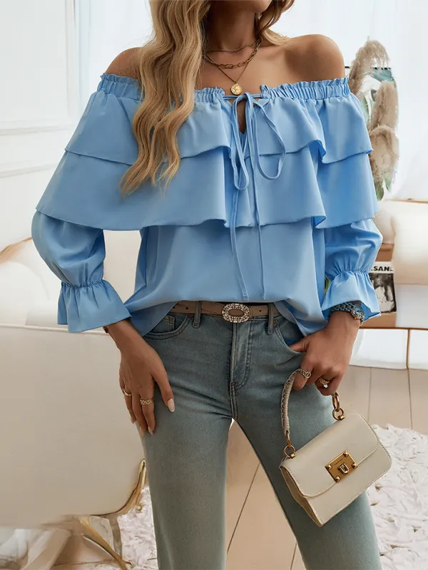 Loose-fitting pleated off-shoulder balloon Sleeve Top