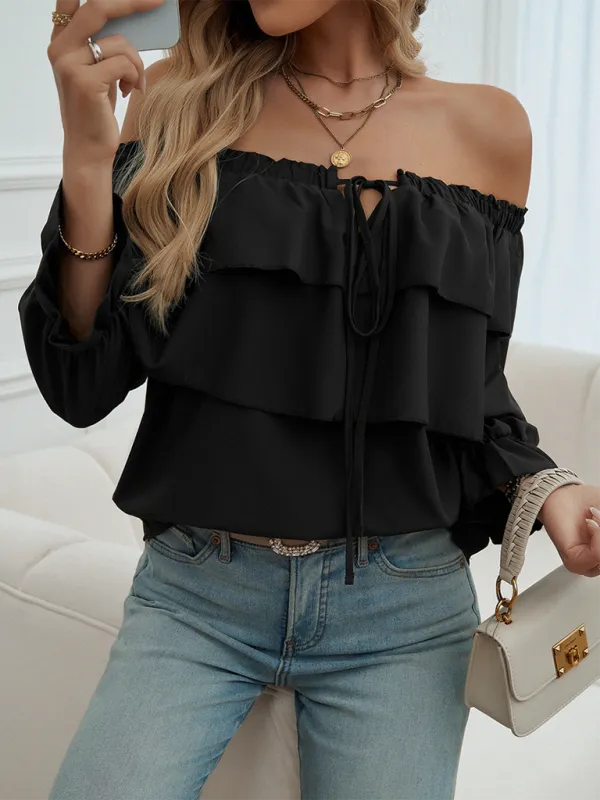 Loose-fitting pleated off-shoulder balloon Sleeve Top