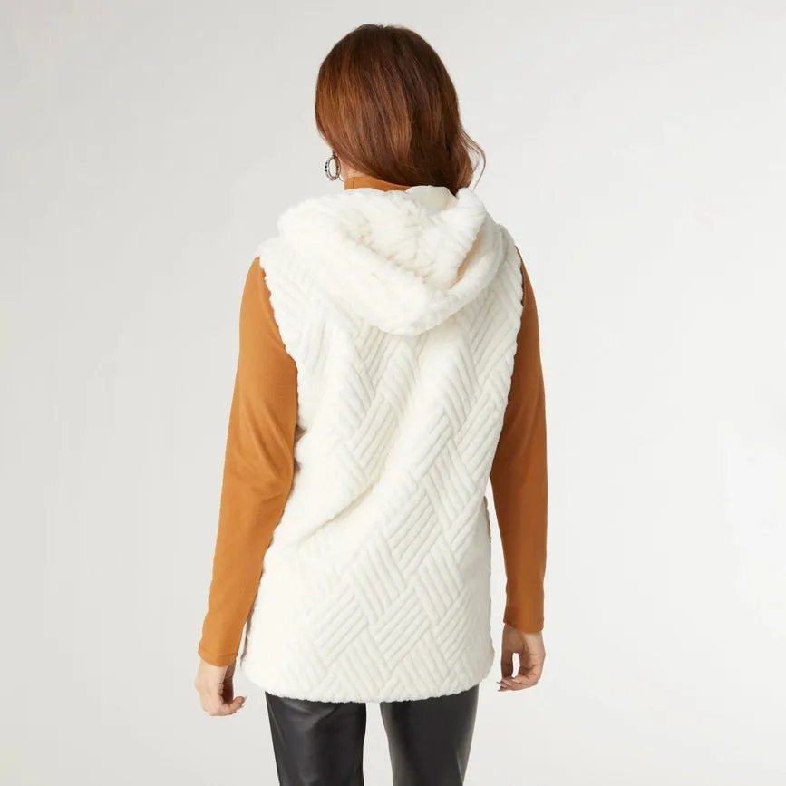 Lyric Faux Fur Hooded Vest  Off White