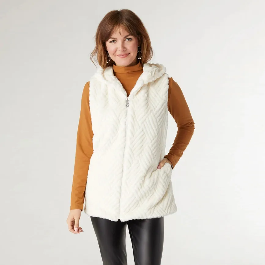 Lyric Faux Fur Hooded Vest  Off White