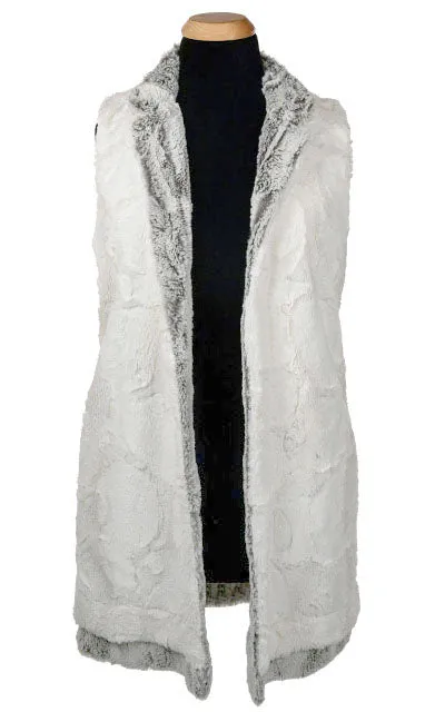 Mandarin Vest - Luxury Faux Fur in Khaki with Cuddly Fur Ivory