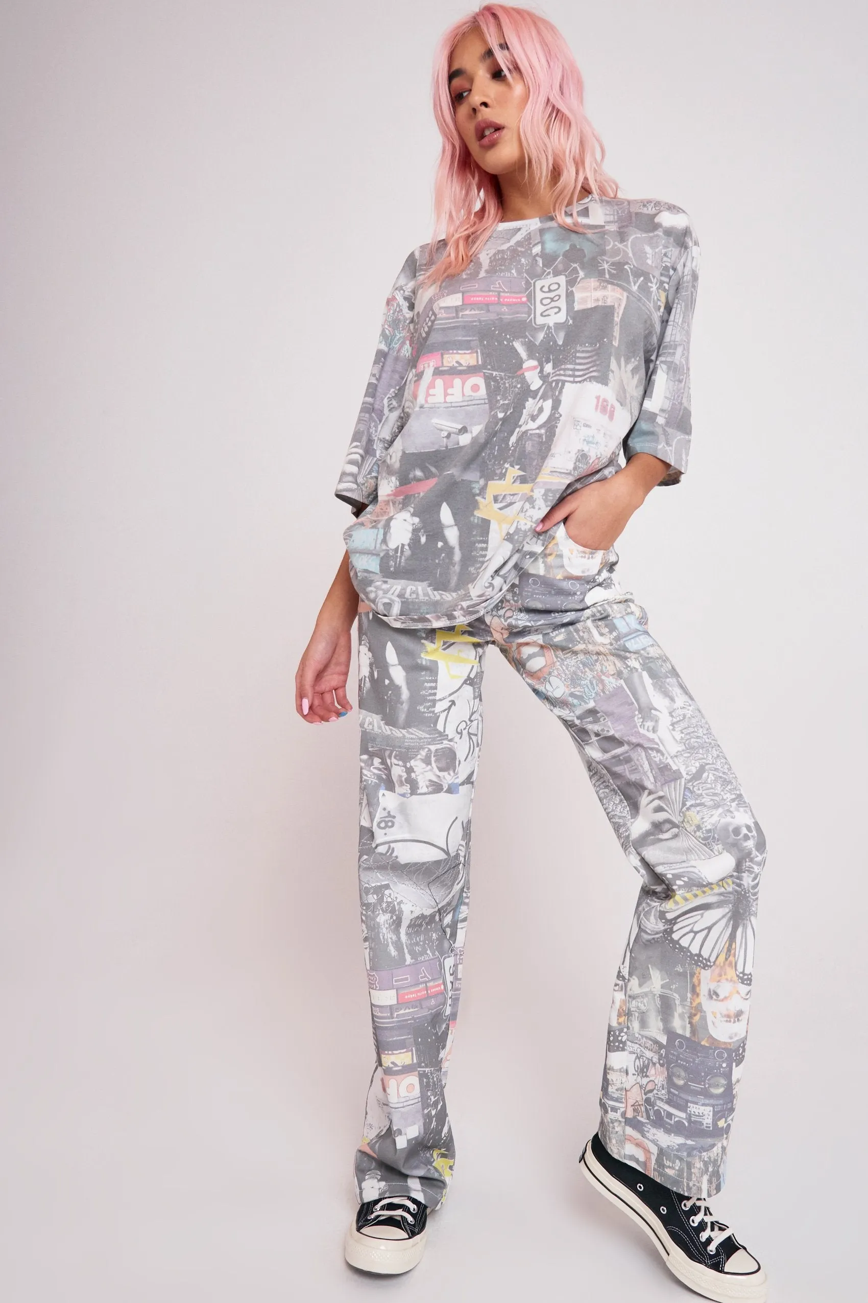 Mash Up Print Slouchy Jeans