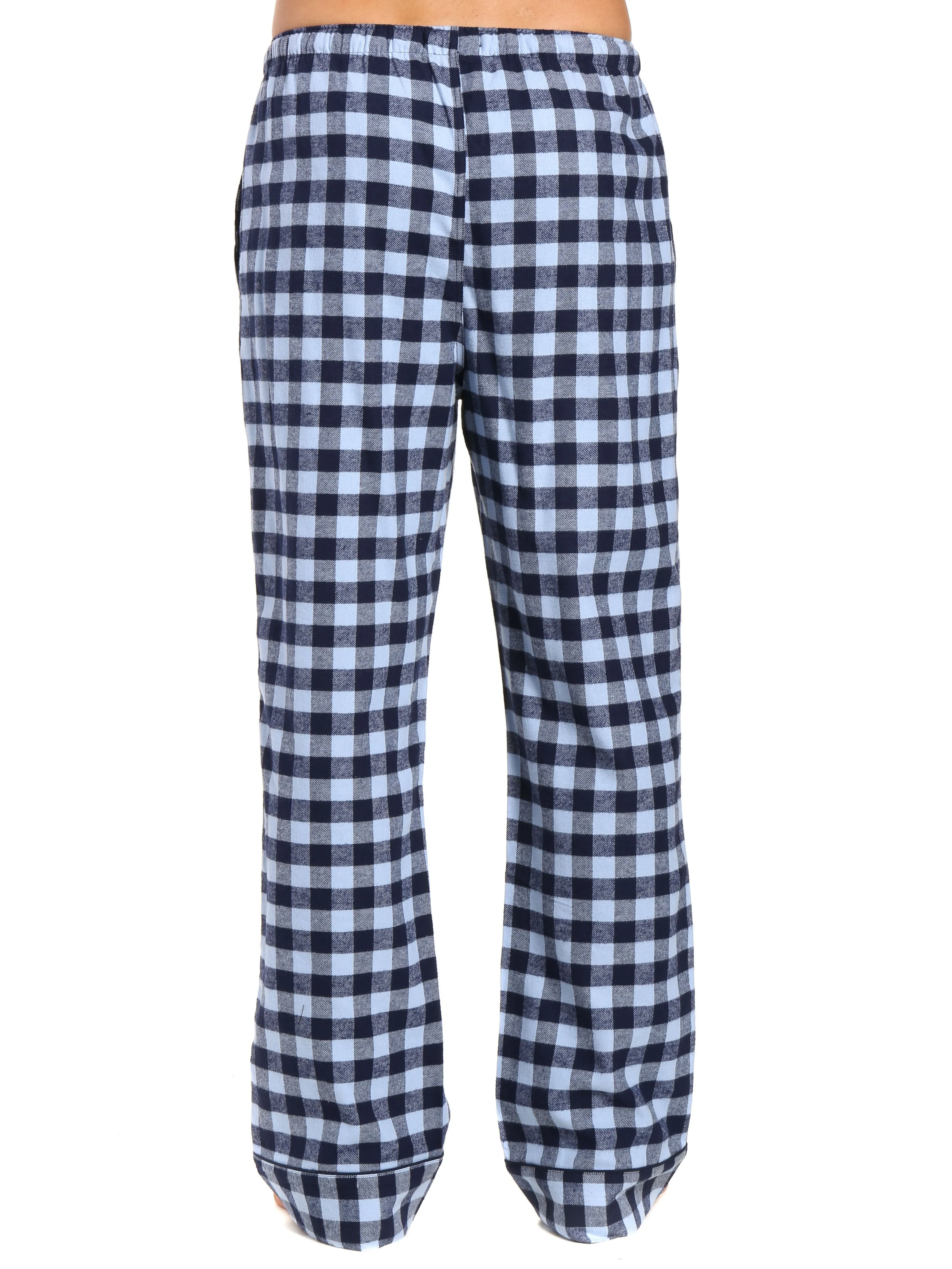 Mens Gingham 100% Cotton Flannel Lounge Pants - Gingham Checks - Navy Blue