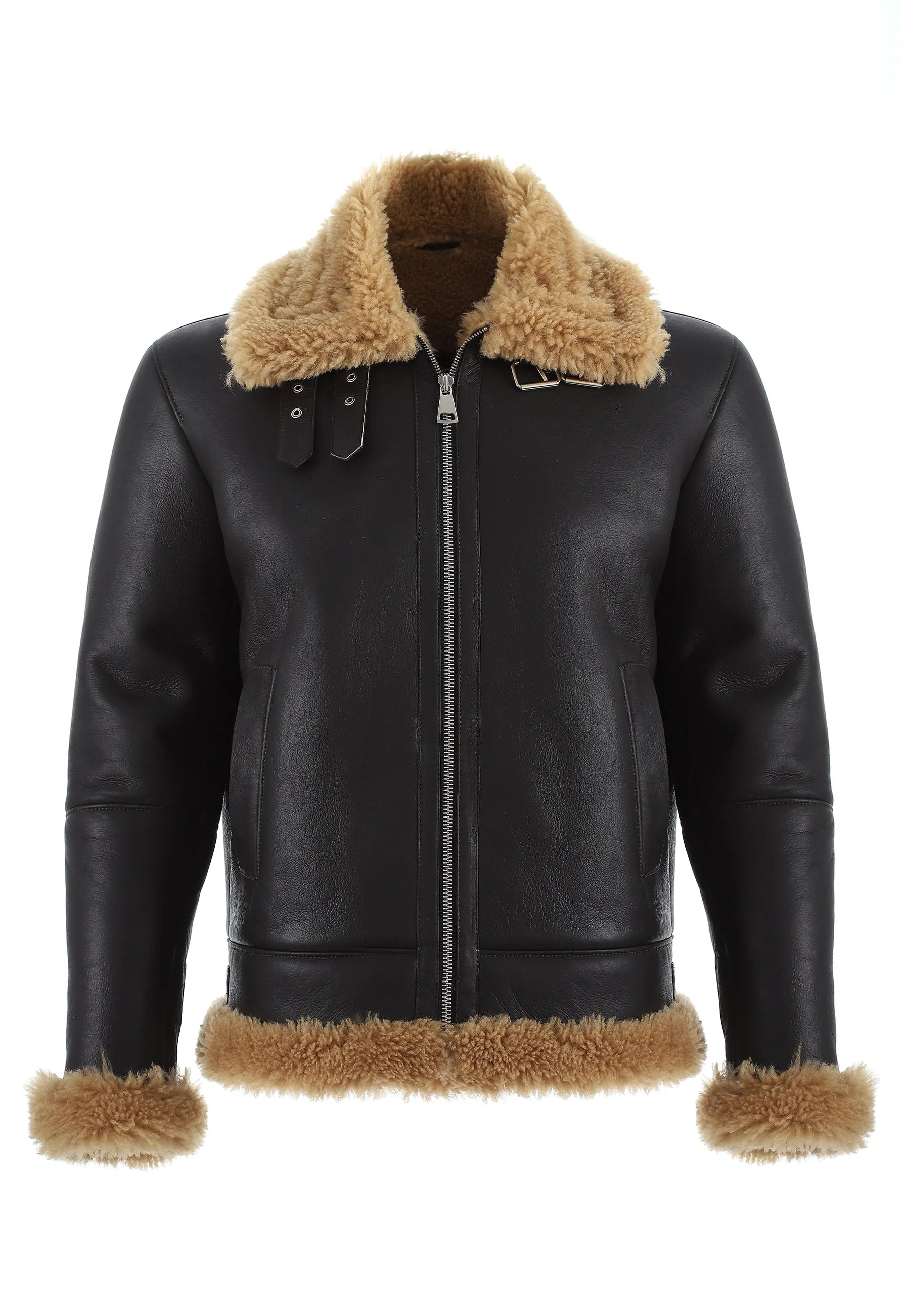 Men's Shearling RAF B3 Aviator Jacket, Silky Brown with Ginger Curly Wool