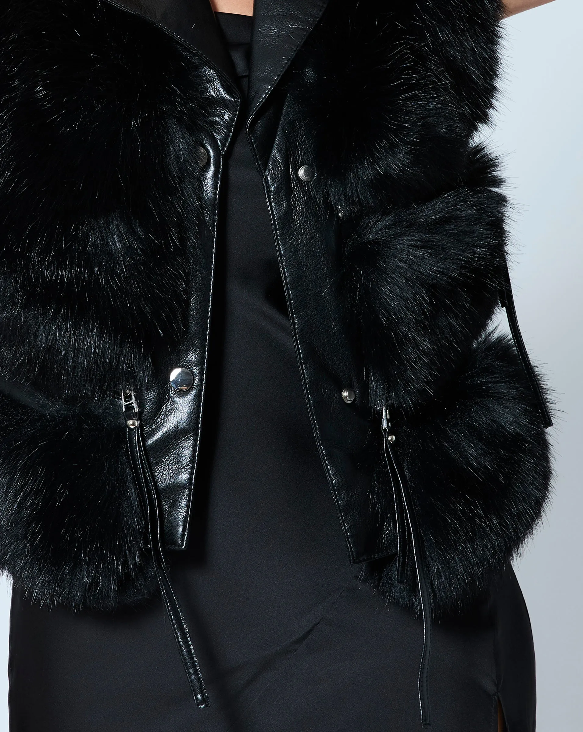 Moto Faux Leather & Fox Faux Fur Vest