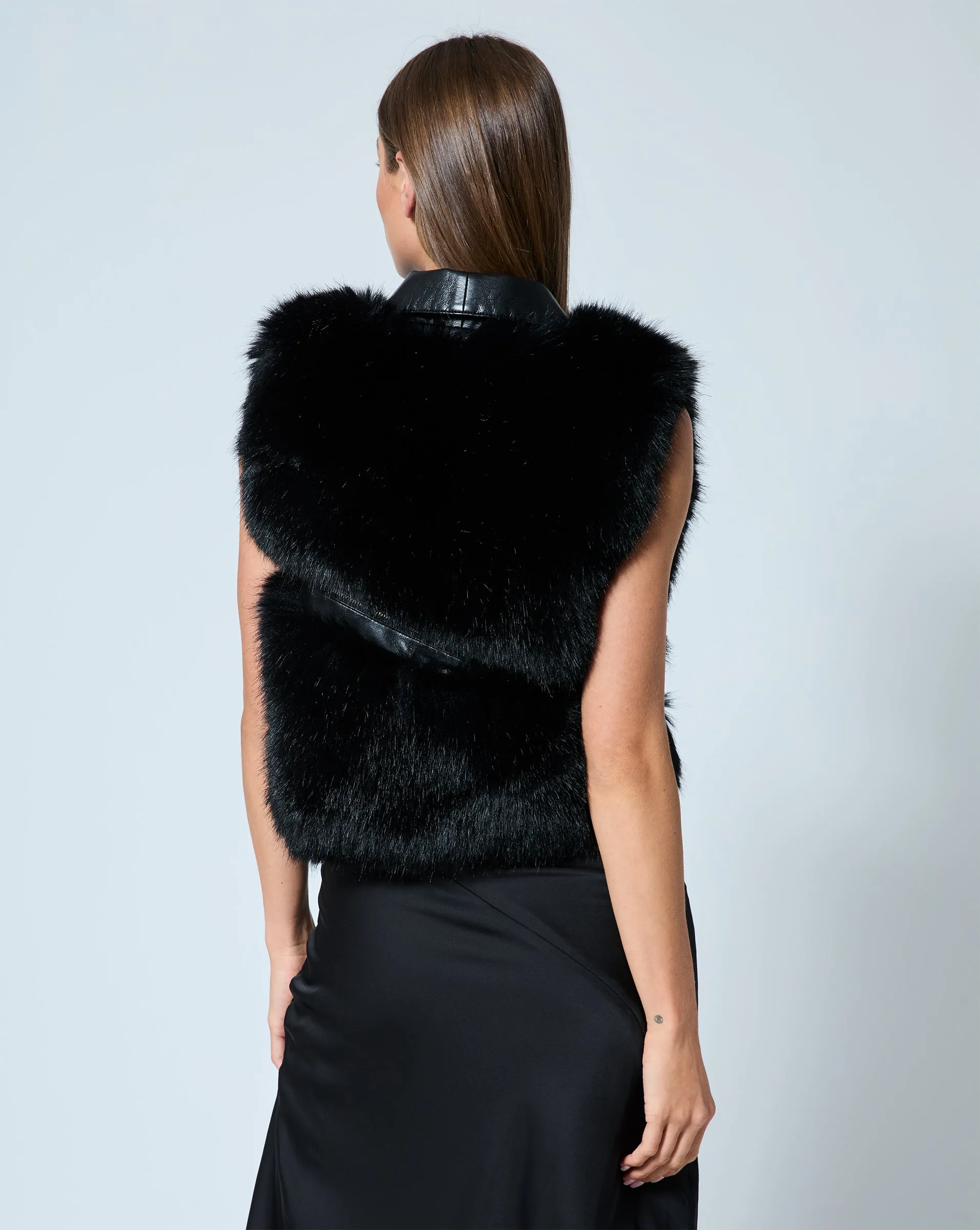 Moto Faux Leather & Fox Faux Fur Vest