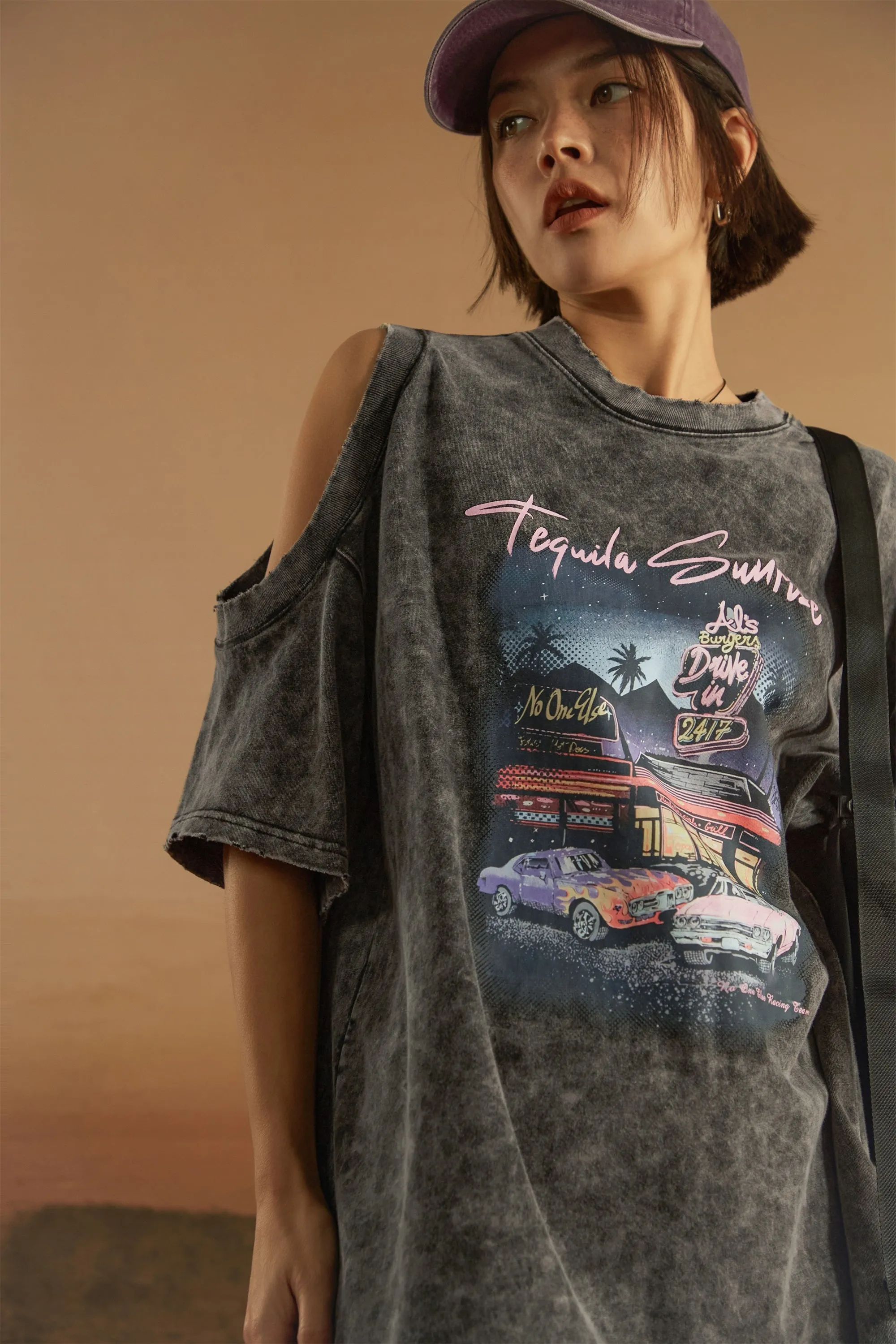 Off-The-Shoulder Boxy Tequila Sunrise T-Shirt