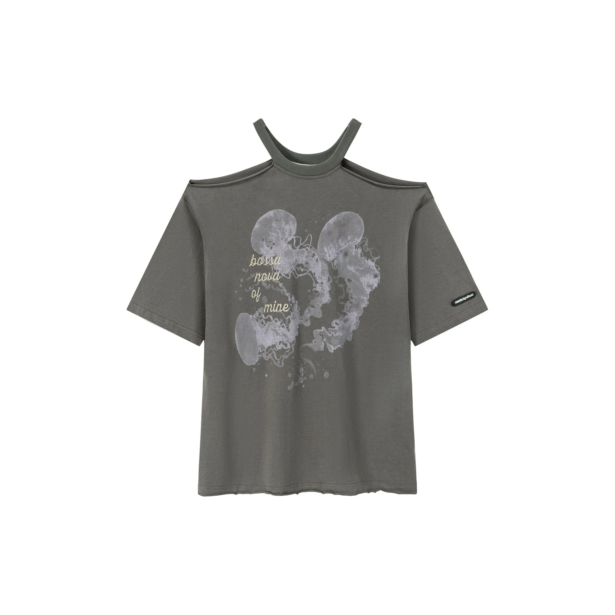 Off-The-Shoulder Jelly Fish Loose-Fitting T-Shirt