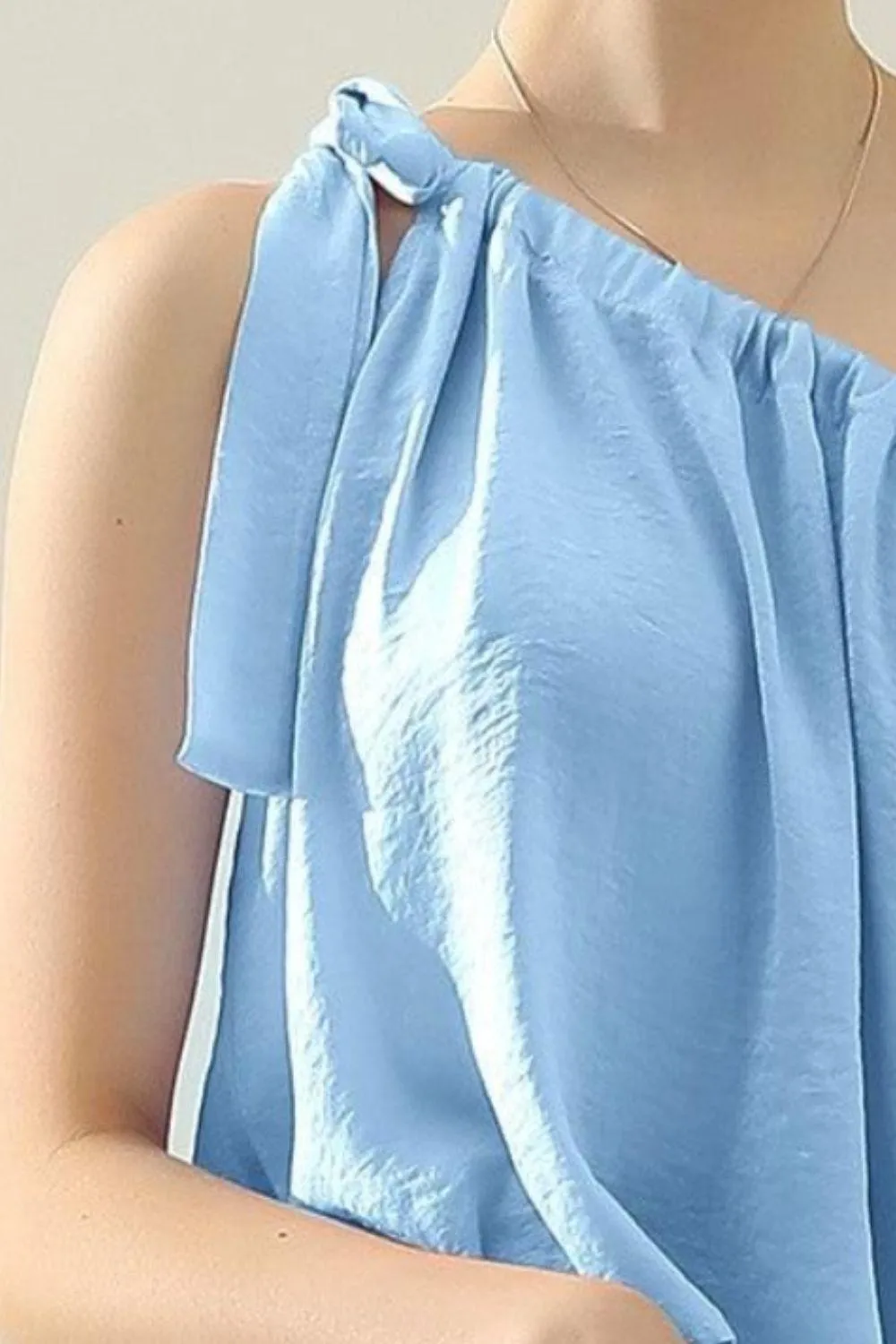 One Shoulder Bow Tie Satin Silk Top