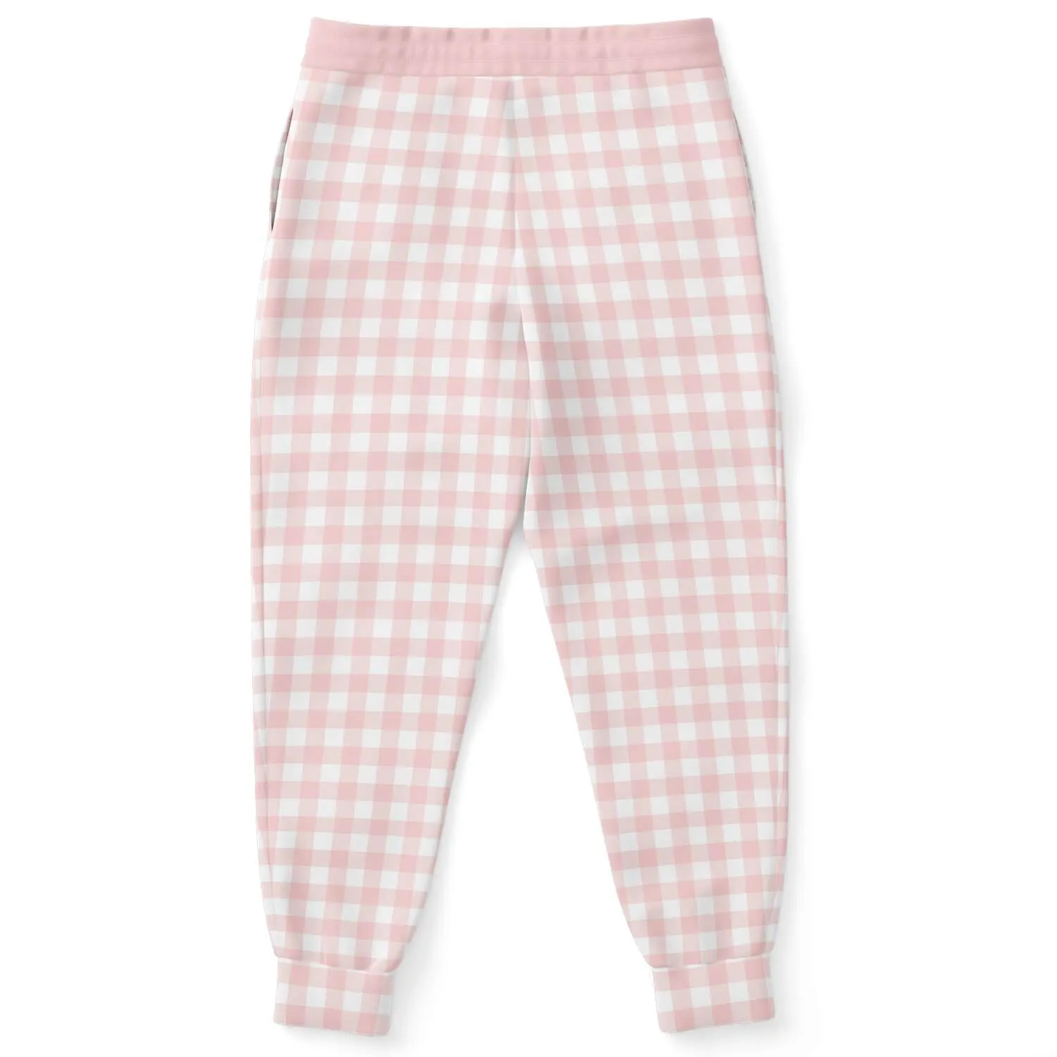 Pale Pink Gingham Check Unisex Fleece Joggers