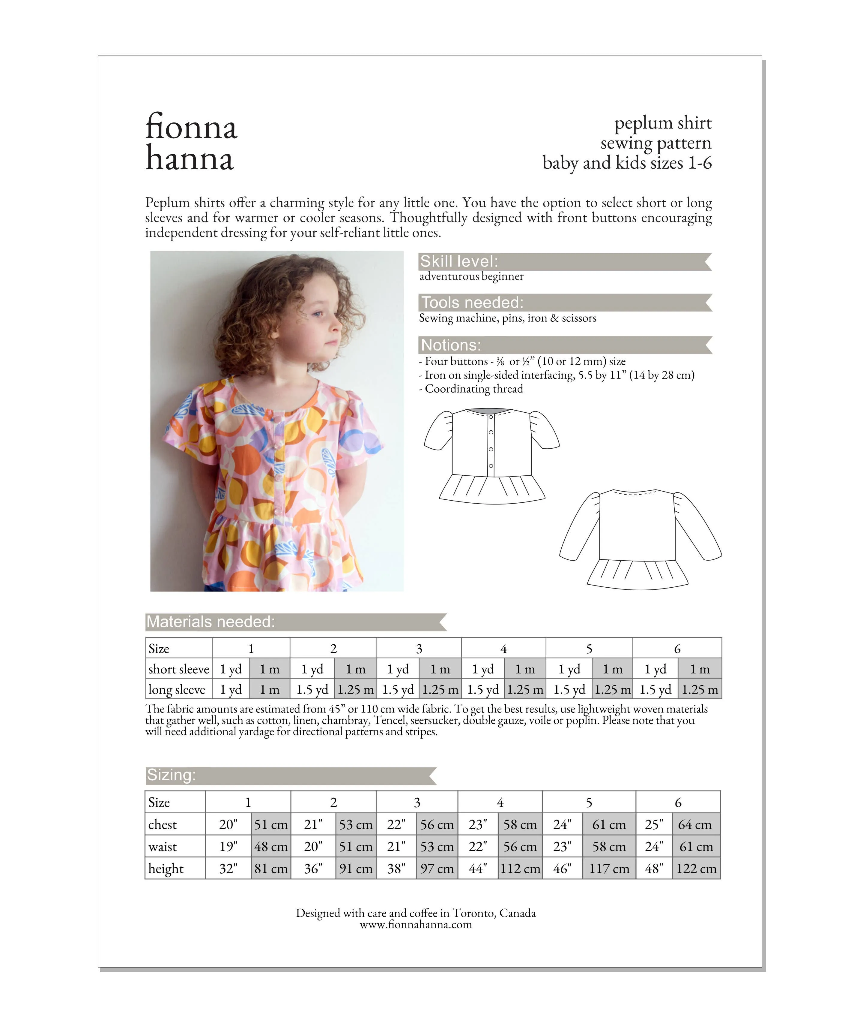 Peplum Shirt Sewing Pattern for Kids