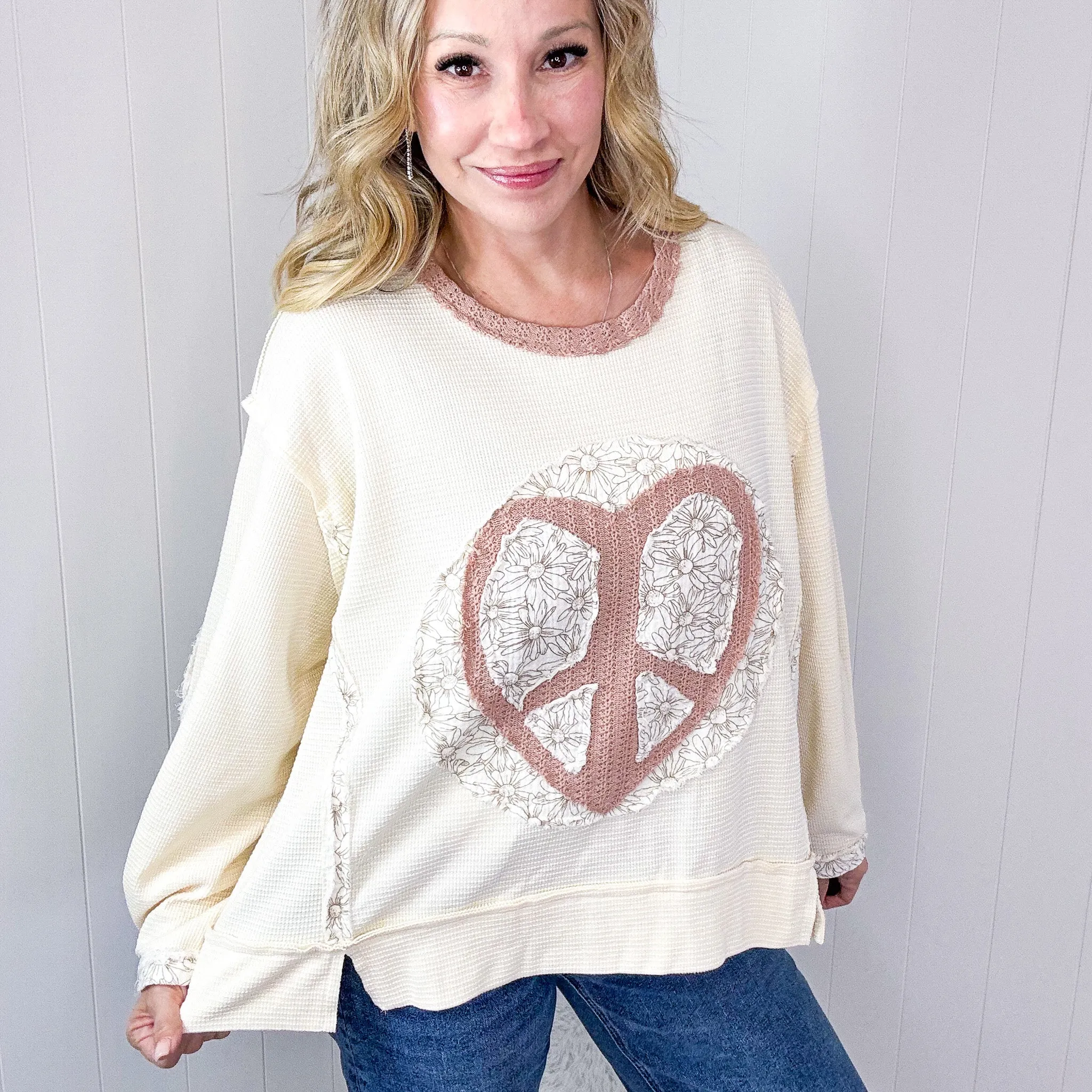 POL Heartfelt Harmony Long Sleeve Patch Knit Top In 2 Options