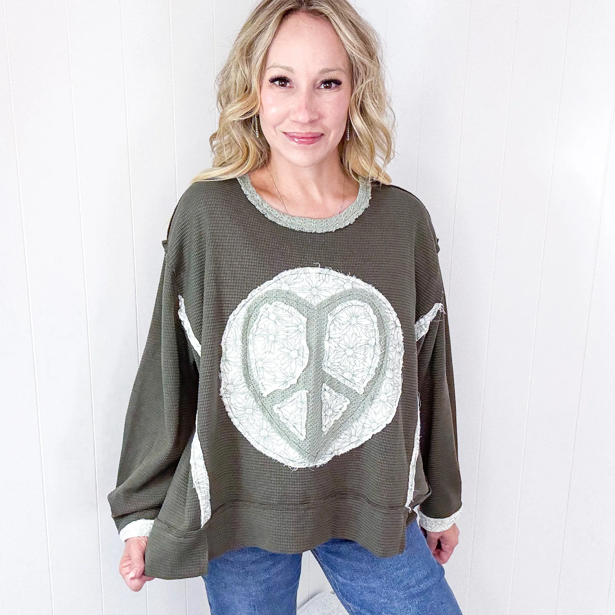 POL Heartfelt Harmony Long Sleeve Patch Knit Top In 2 Options