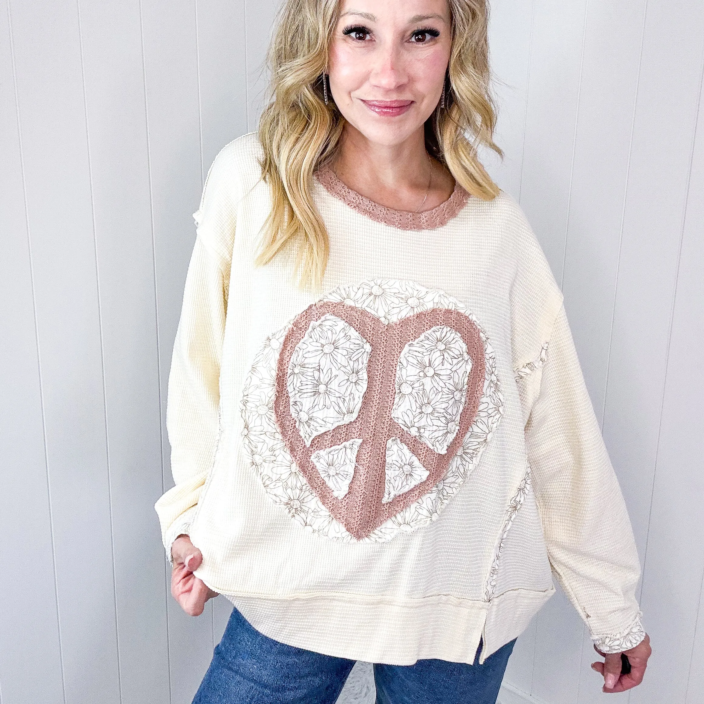 POL Heartfelt Harmony Long Sleeve Patch Knit Top In 2 Options