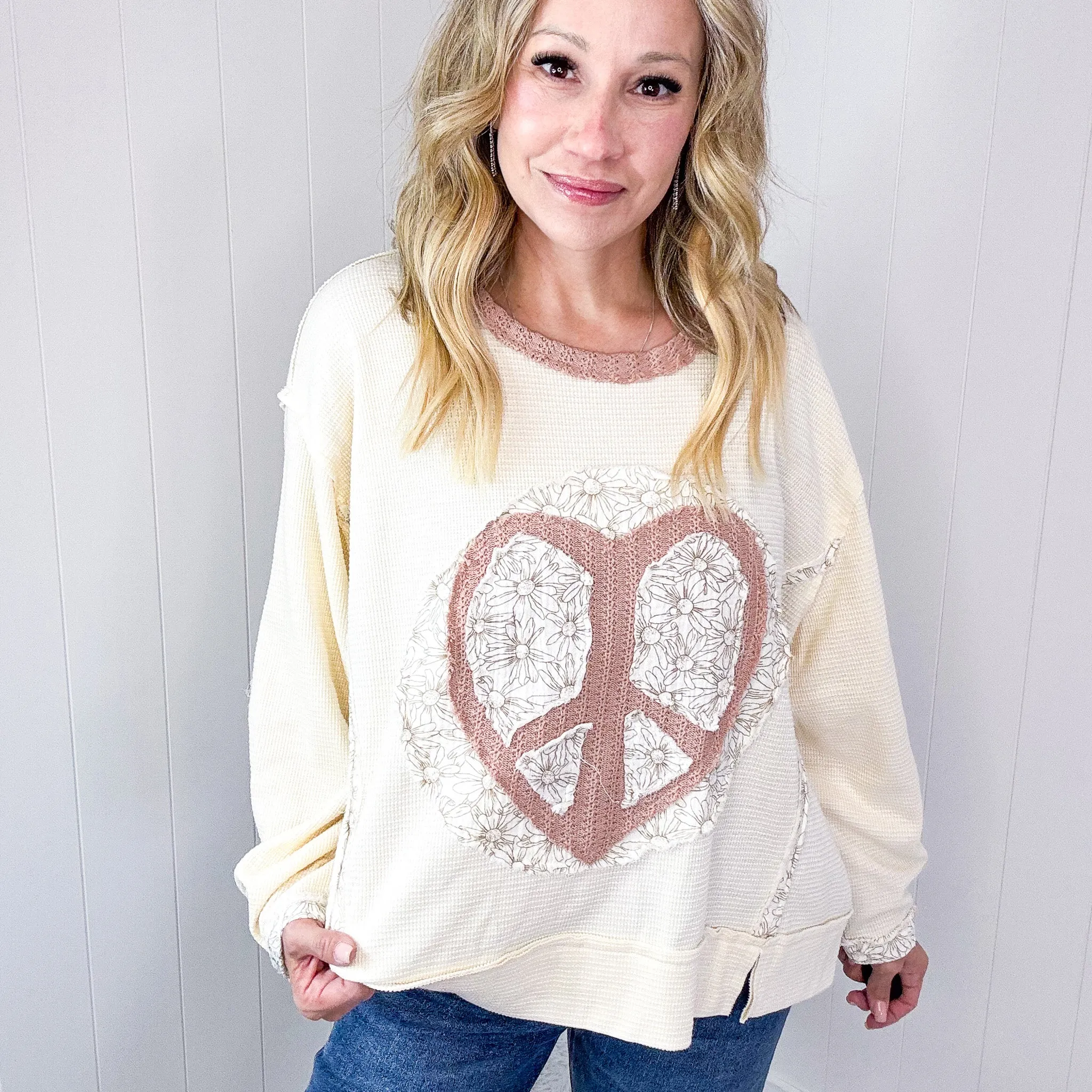 POL Heartfelt Harmony Long Sleeve Patch Knit Top In 2 Options