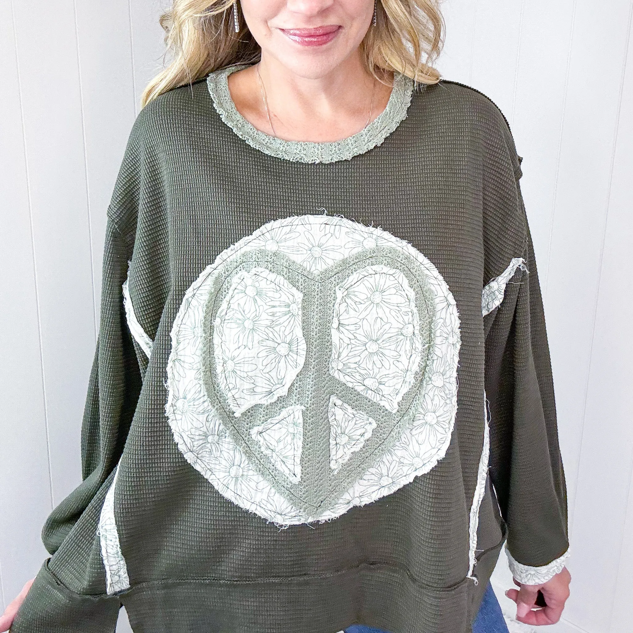 POL Heartfelt Harmony Long Sleeve Patch Knit Top In 2 Options