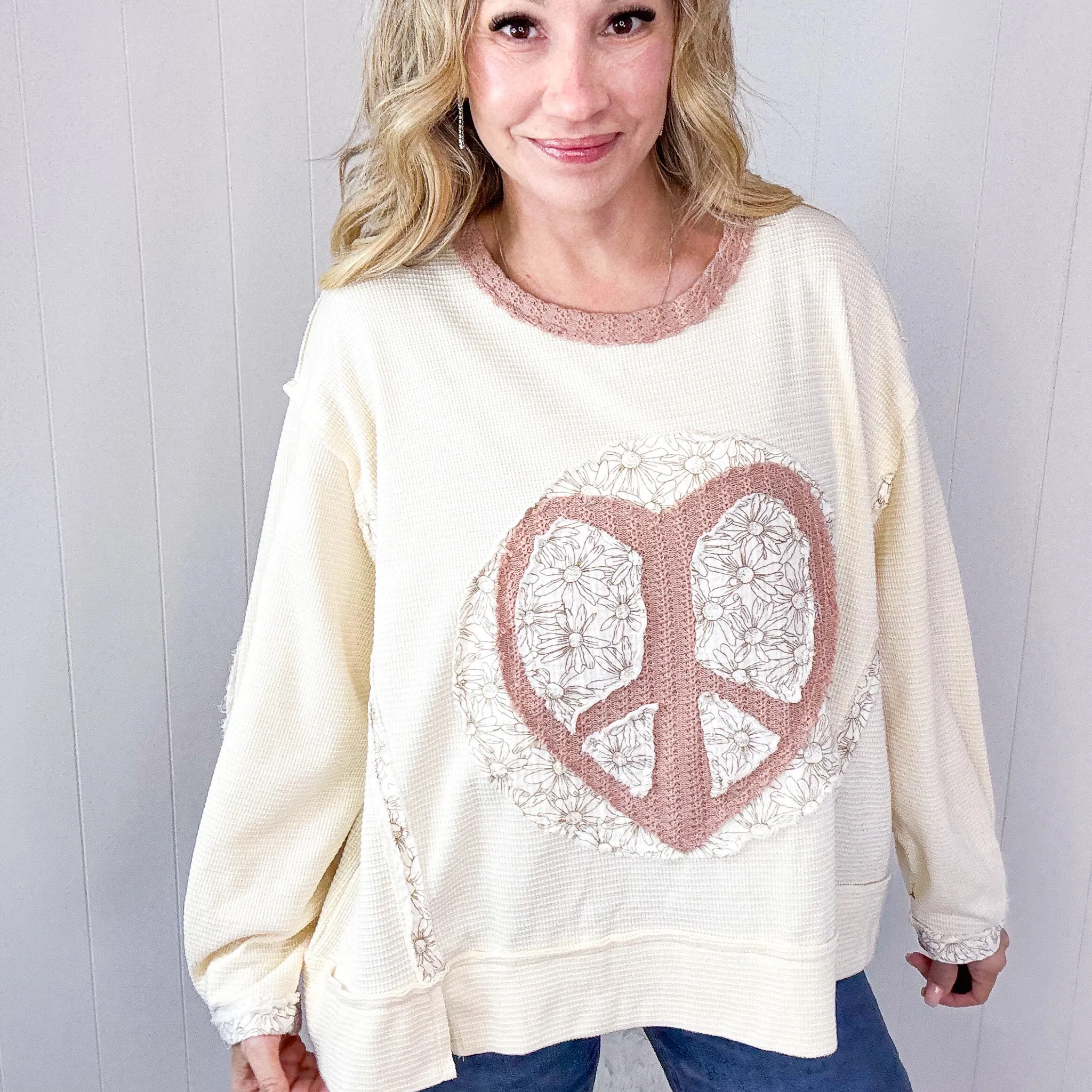 POL Heartfelt Harmony Long Sleeve Patch Knit Top In 2 Options