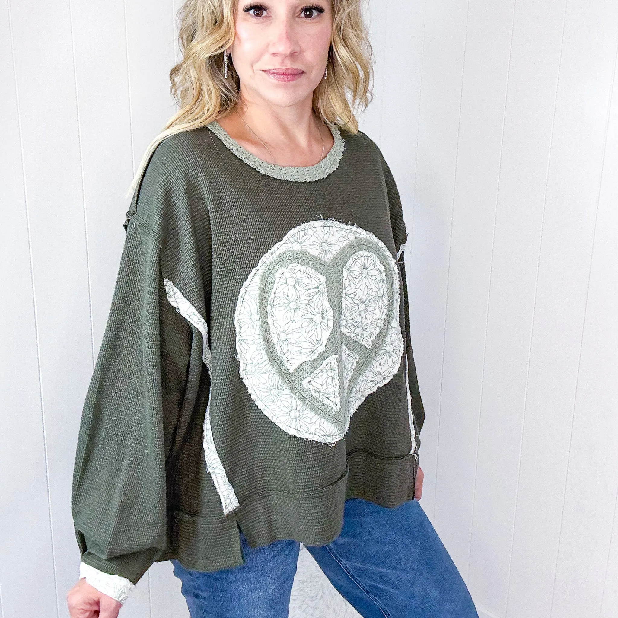 POL Heartfelt Harmony Long Sleeve Patch Knit Top In 2 Options