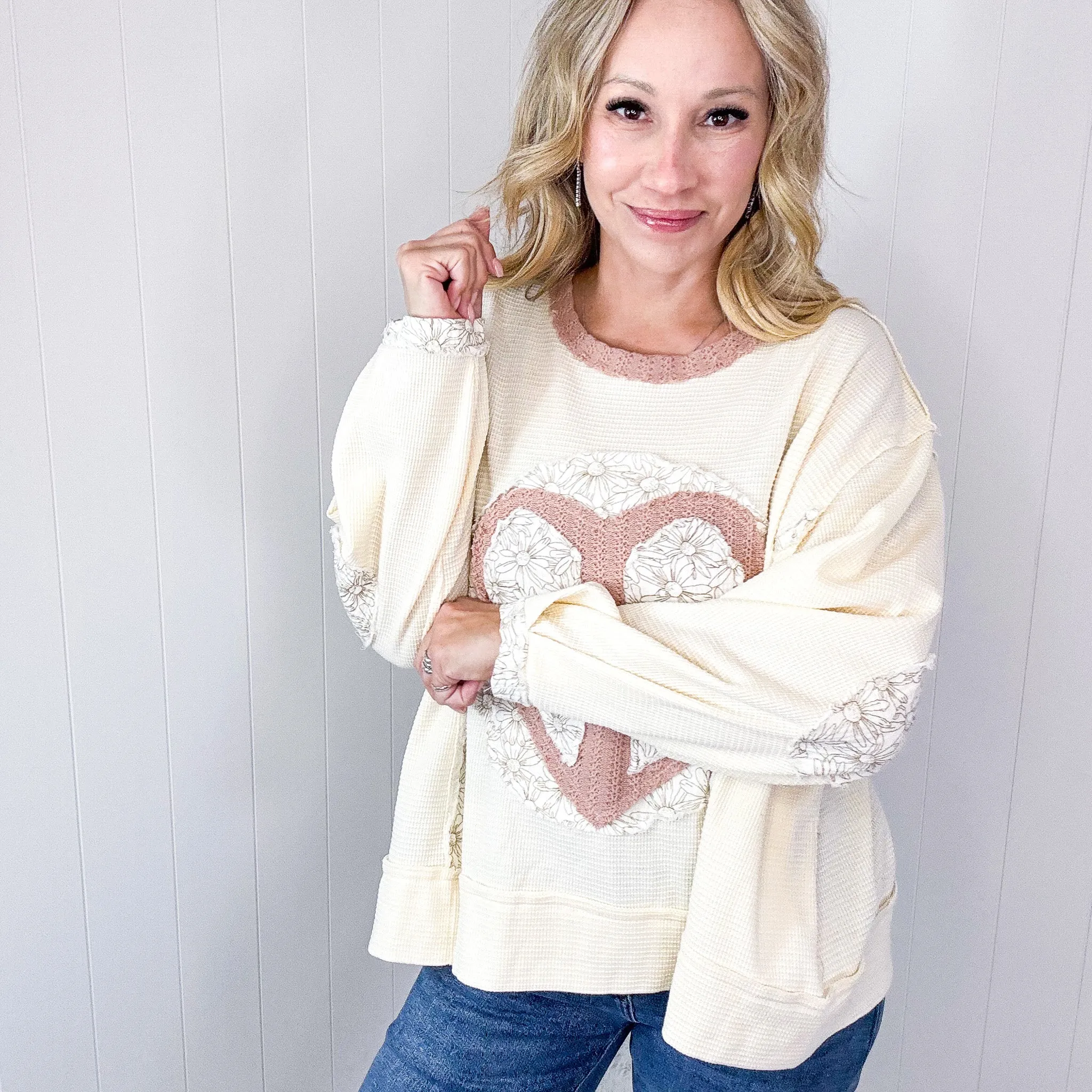 POL Heartfelt Harmony Long Sleeve Patch Knit Top In 2 Options