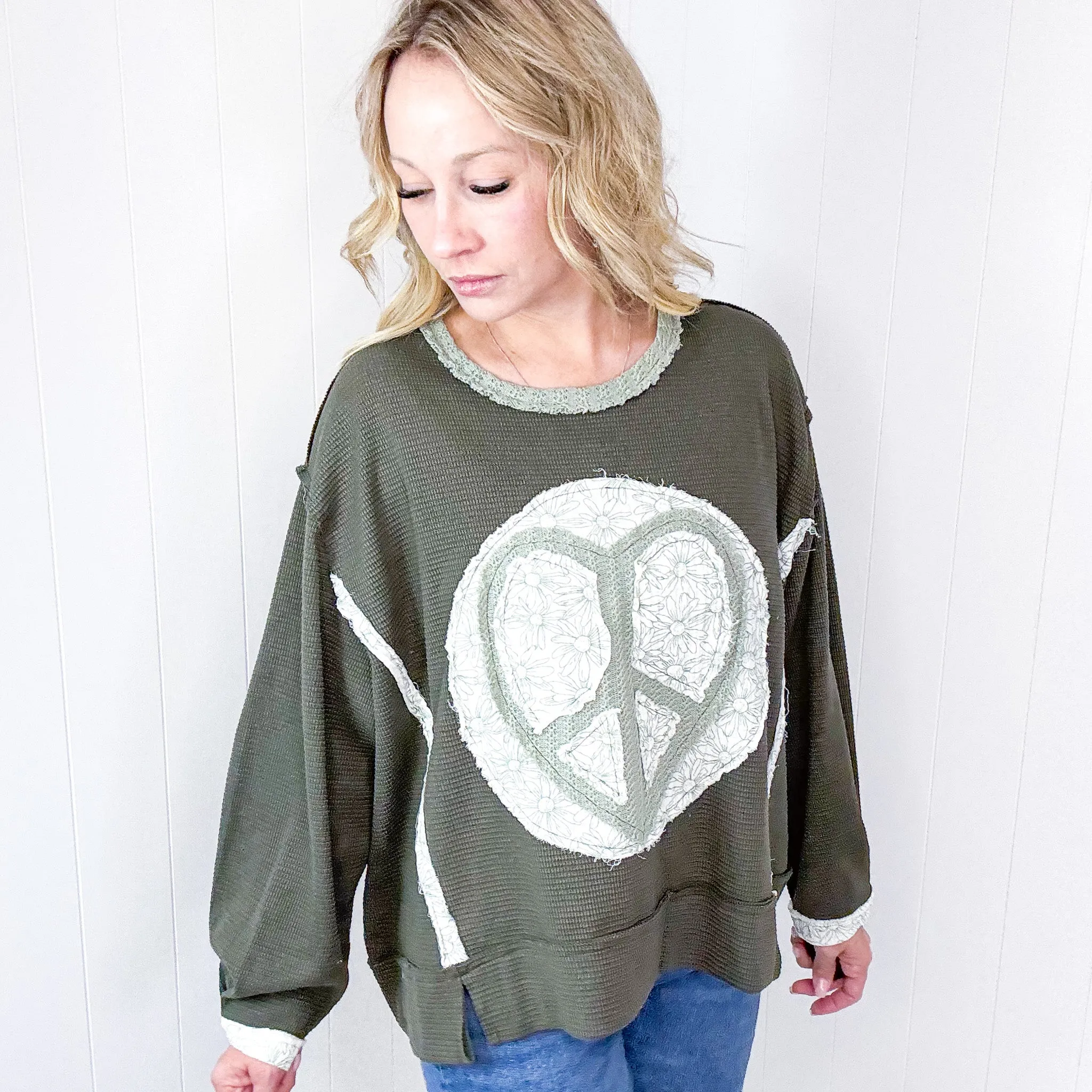 POL Heartfelt Harmony Long Sleeve Patch Knit Top In 2 Options