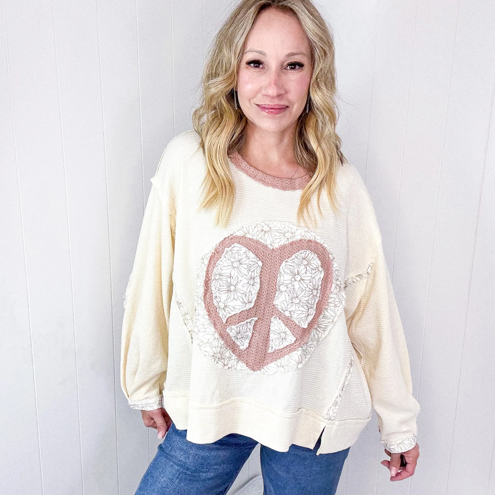 POL Heartfelt Harmony Long Sleeve Patch Knit Top In 2 Options