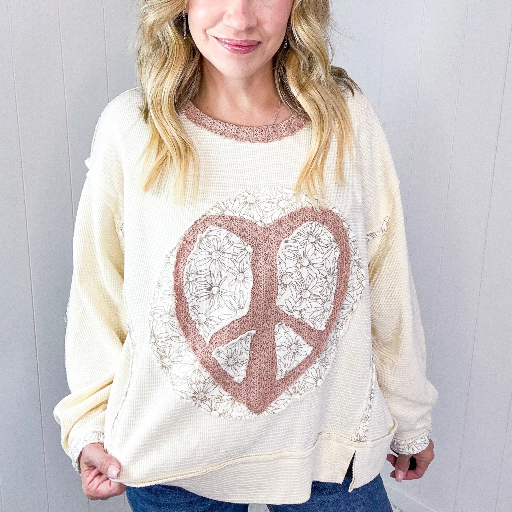 POL Heartfelt Harmony Long Sleeve Patch Knit Top In 2 Options