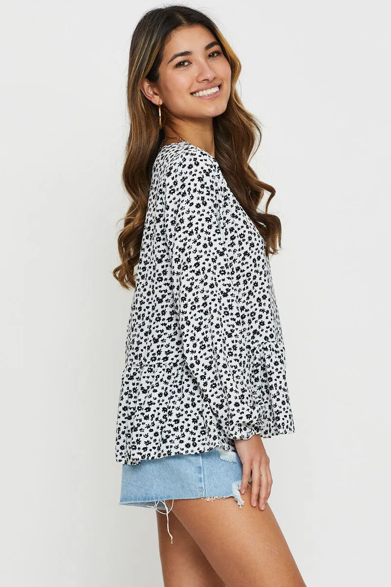 Print Peplum Shirts Long Sleeve