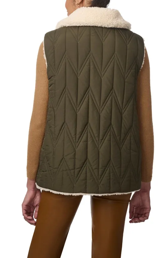 Quilted Faux Fur Lined Vest Olive