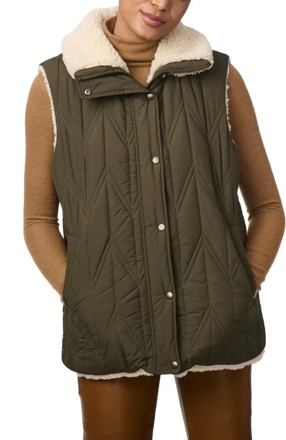 Quilted Faux Fur Lined Vest Olive