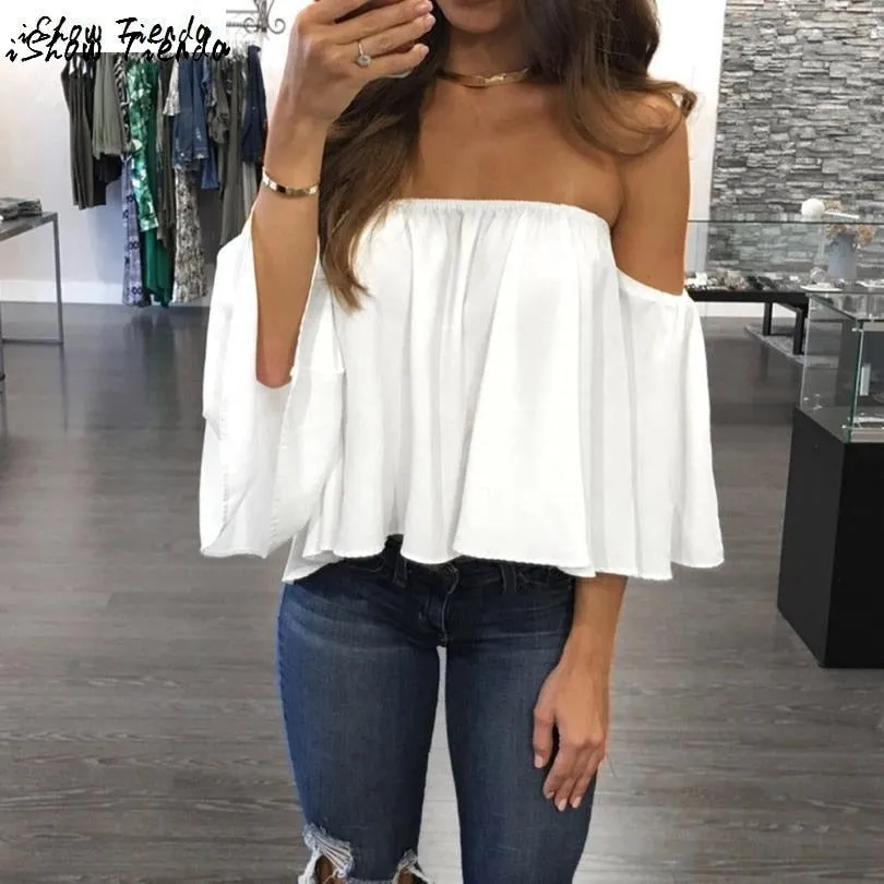 "Odette" Off Shoulder Chiffon Blouse