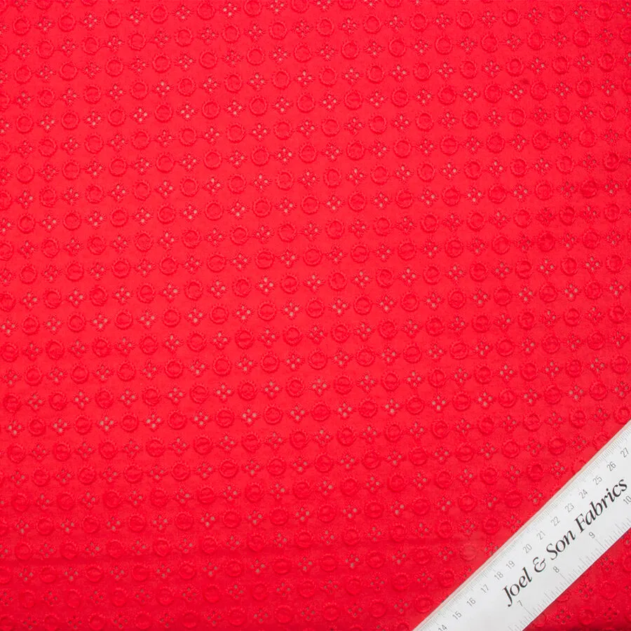 Red Geometric Cotton Embroidery