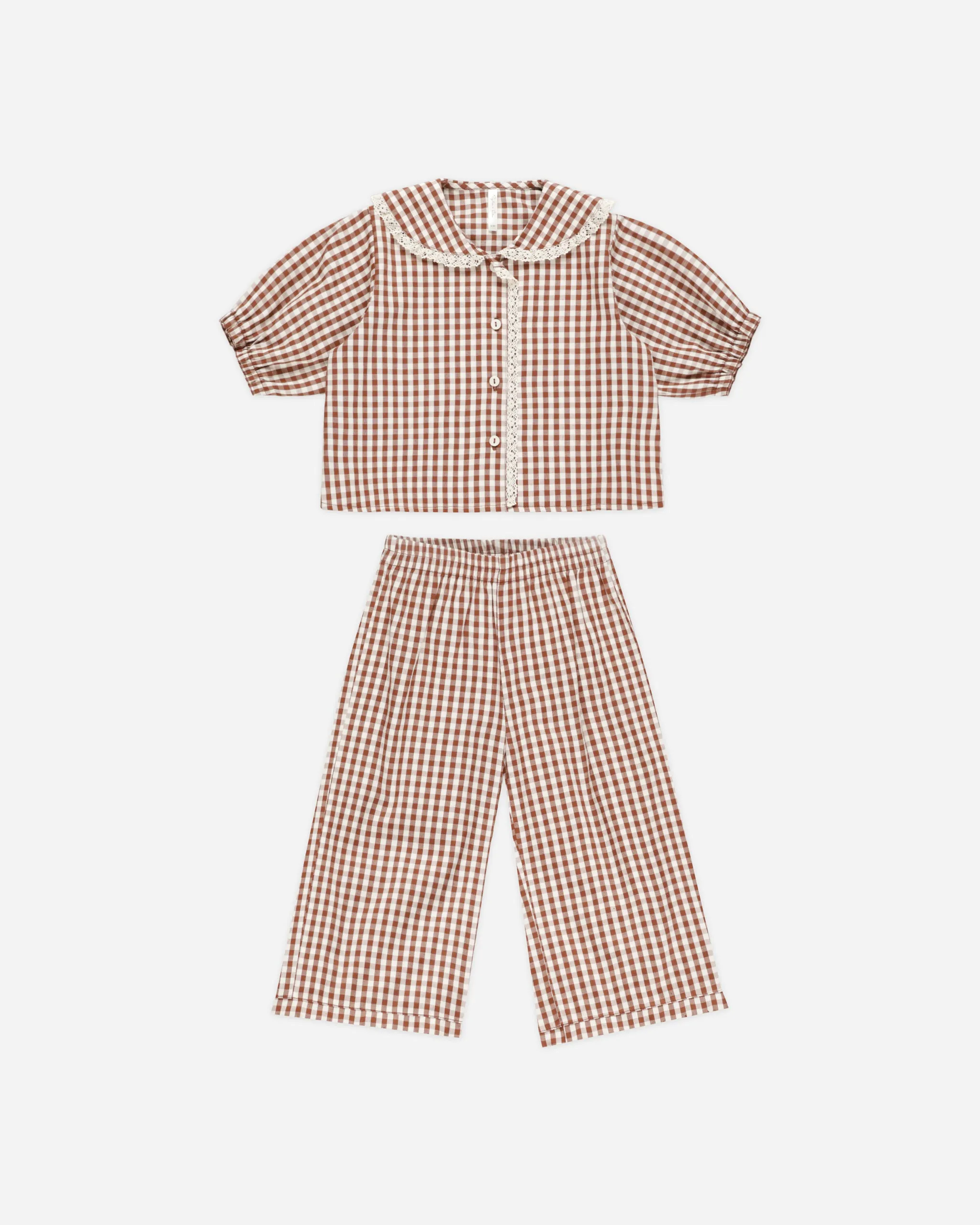 Ruffle Pajamas || Brick Gingham