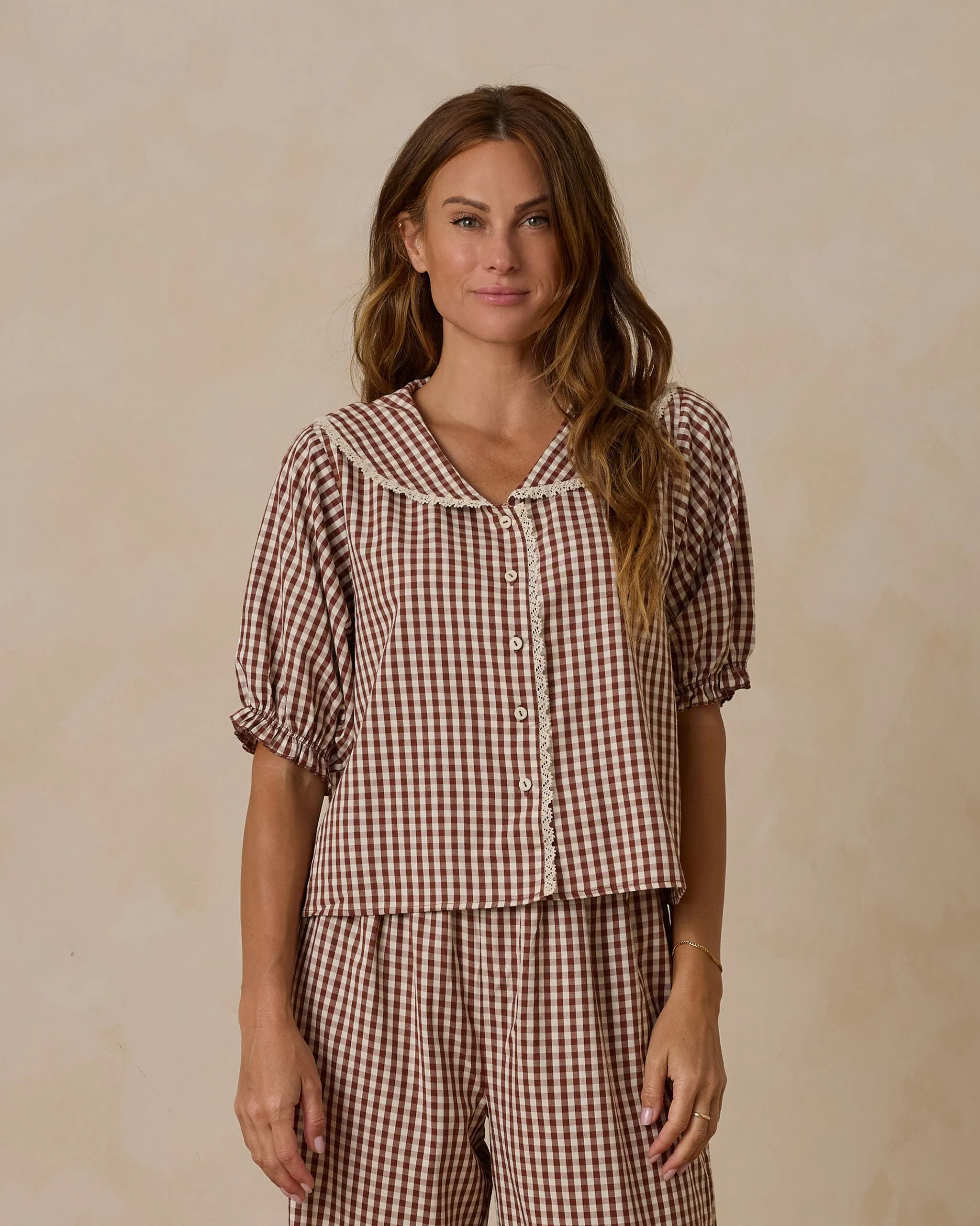 Ruffle Pajamas | Brick Gingham