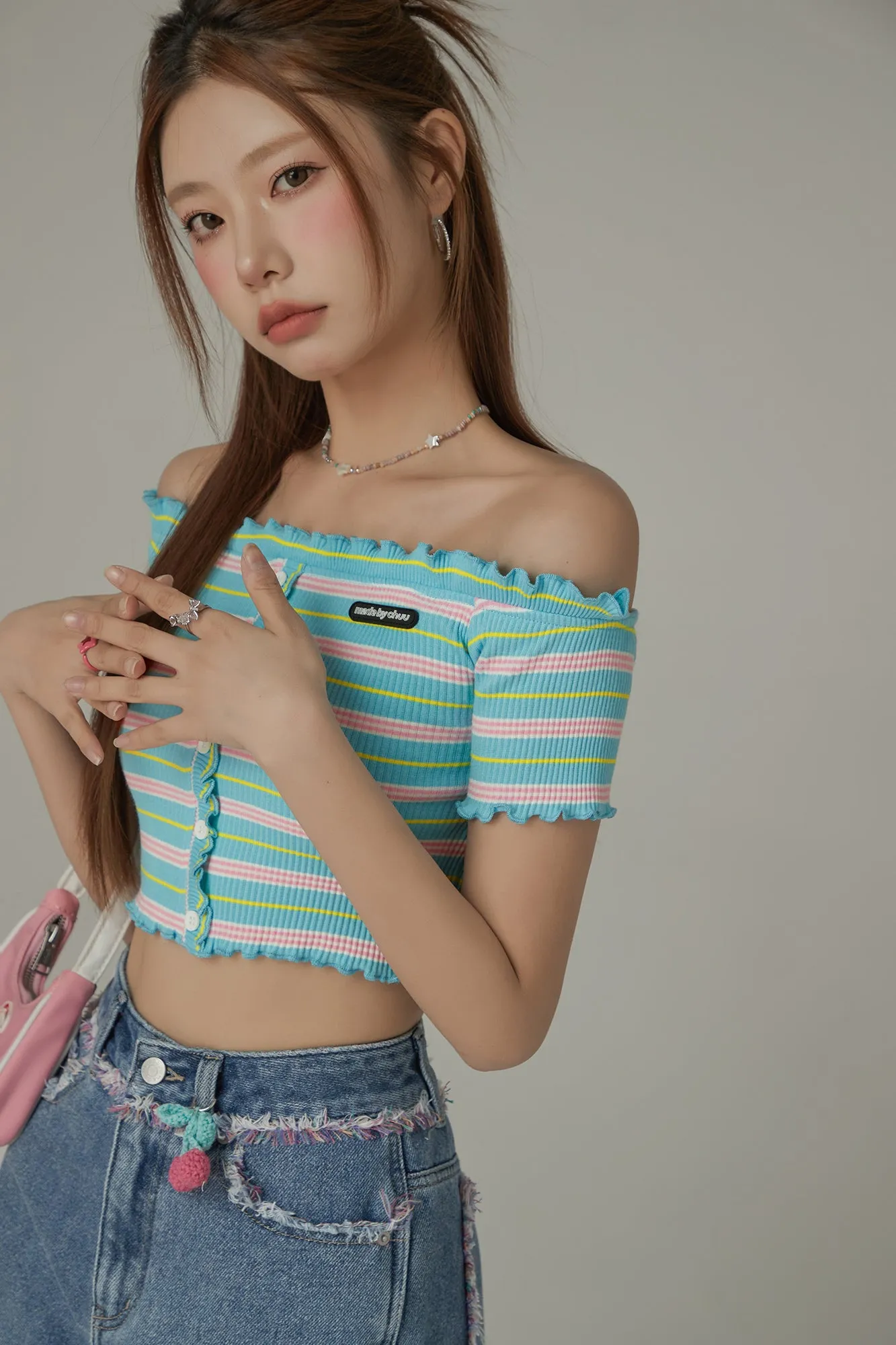 Ruffled Off The Slim Fit Crop Shoulder T-Shirt